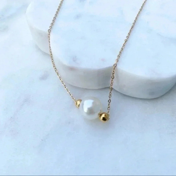 pearl Necklace 14k Gold Plated - Picture 2 of 6